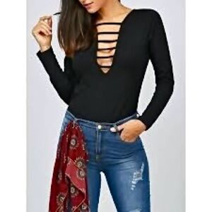 Express Black Strappy V-Neck Bodysuit